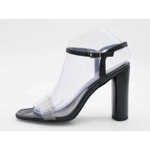 BCBG Sandals Womens 8 Black Faux Leather Ankle Strap High Heel Ilsie Buckle - Picture 3 of 10